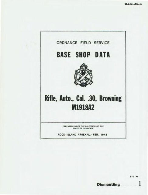 BASE SHOP DATA Rifle, Auto., Cal. .30, Browning M1918A2