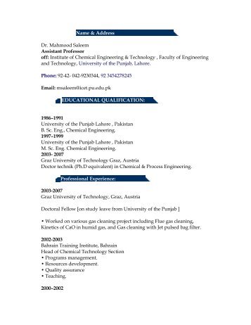 Name & Address Dr. Mahmood Saleem ... - University of the Punjab