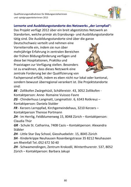 Schulungskatalog Schweiz 2013 - Frühkindliche Bildung in der ...
