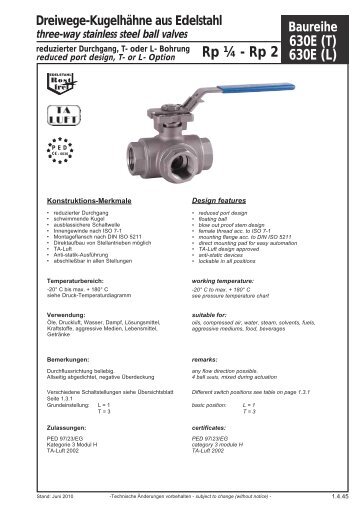 Datenblatt Dreiwege-Kugelhahn 630E - G. Bee GmbH