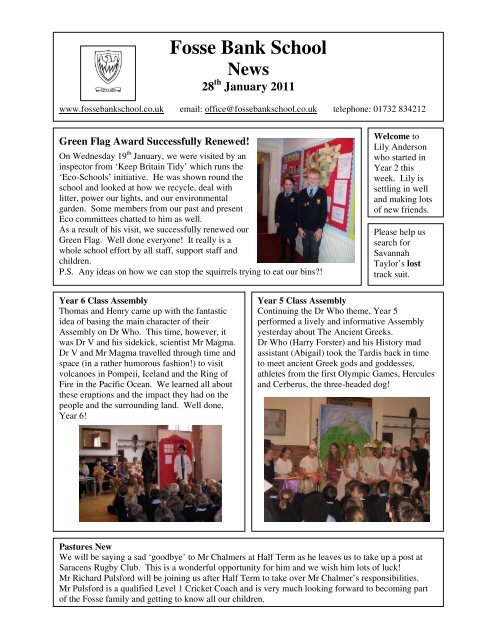 28th January 2011 Newsletter - Fosse Bank School