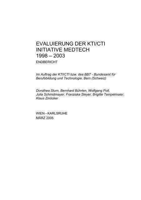 evaluierung der kti/cti initiative medtech 1998 – 2003 - fteval