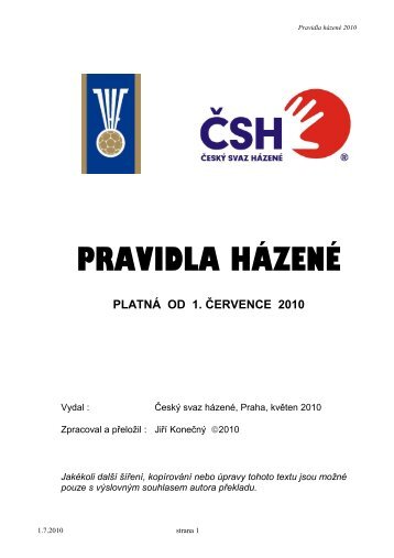 Pravidla házené IHF platná od 1. 7. 2010 - Český svaz házené