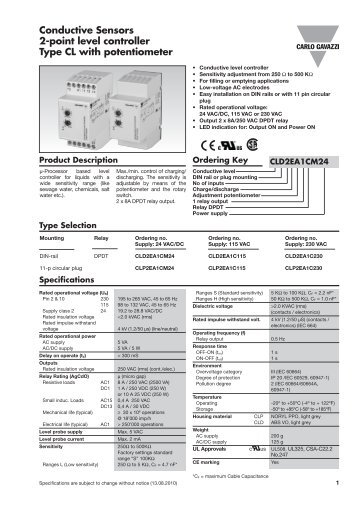 Conductive Sensors 2-point level controller Type CL ... - Elmatik AS