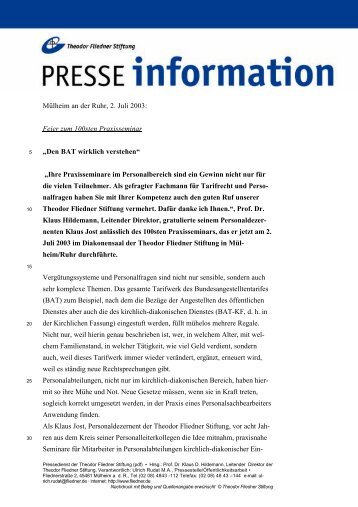 Mülheim an der Ruhr, 2. Juli 2003: Feier zum 100sten Praxisseminar