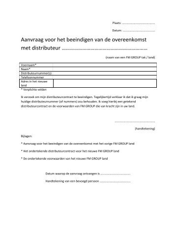 Aanvraag voor het beeindigen van de overeenkomst ... - FM Group