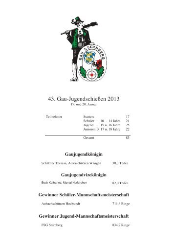 Ergebnisliste Gaujugendschießen 2013 - im Gau Starnberg!