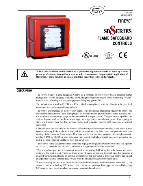 FIREYE FLAME SAFEGUARD CONTROLS - Fireye Inc.