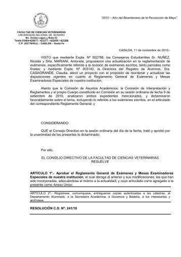 Reglamento de Exámenes - Facultad de Ciencias Veterinarias ...