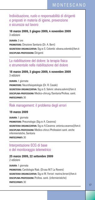 Progetti formativi aziendali, Corsi regionali, Eventi 2009