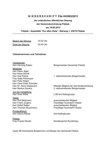 Protokoll Gemeindevertretung 19.06.2013 - Fitzbek