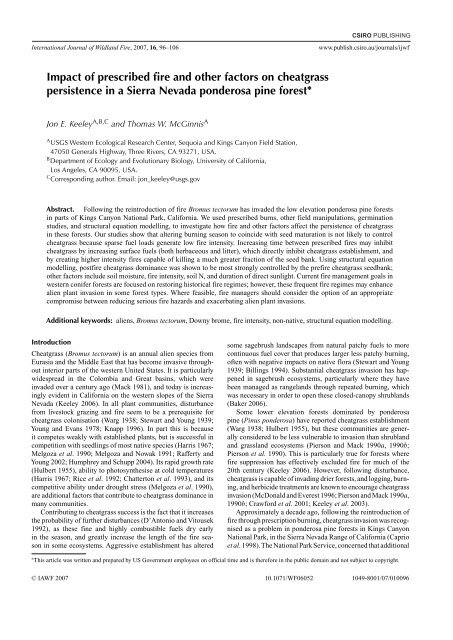 Impact of prescribed fire and other factors on cheatgrass persistence ...