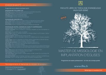 master de missiologie en implantation d'églises - Faculté Libre de ...