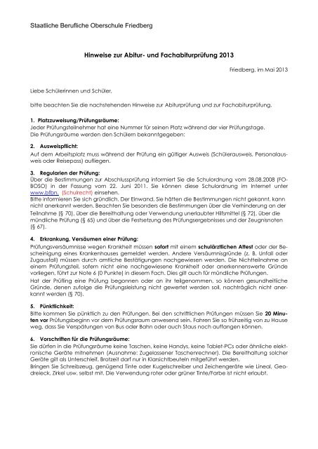  Informationen zur Abschlussprüfung 2013 - FOS-Friedberg 