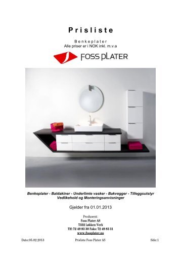 Prisliste 2013 - Foss Plater