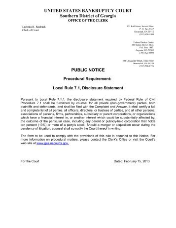 Disclosure Statement - Southern District of Georgia