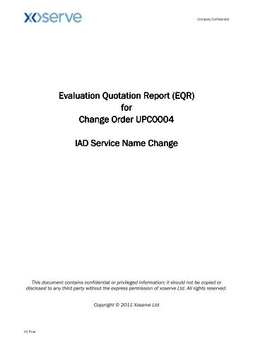 Evaluation Quotation Report (EQR)