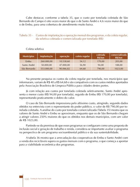 Programas Municipais de Coleta Seletiva de Lixo como - Funasa