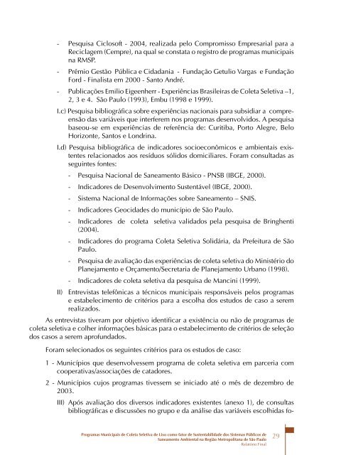 Programas Municipais de Coleta Seletiva de Lixo como - Funasa