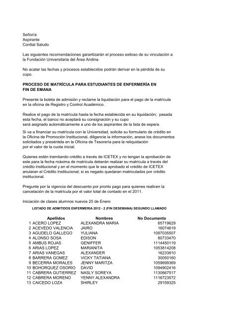Apellidos Nombres No Documento 1 ACERO LOPEZ ALEXANDRA ...
