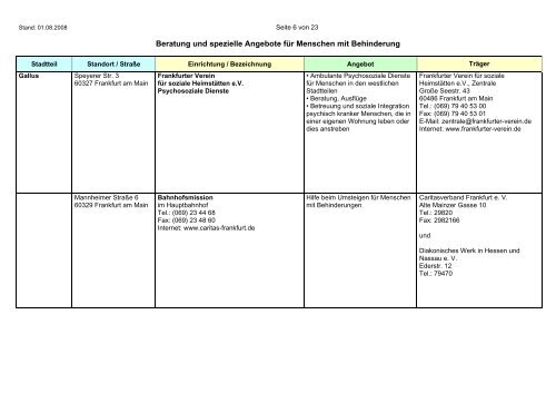 Beratung und spezielle Angebote für Menschen ... - Frankfurt am Main