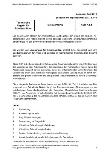 ASR A3.4 "Beleuchtung" - Gewerbeaufsicht - Baden-Württemberg