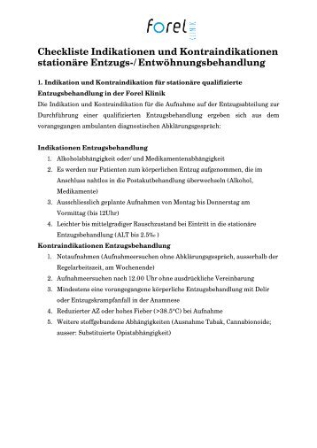 Checkliste Indikationen und Kontraindikationen ... - Forel Klinik