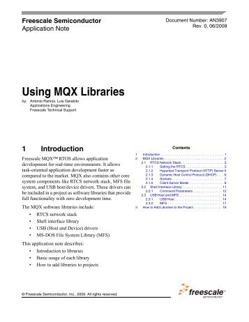 AN3907, Using MQX Libraries - Application Notes - Freescale