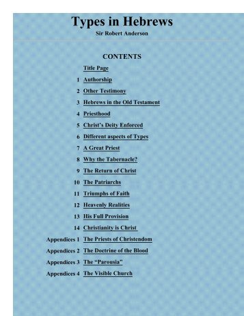 Types in Hebrews - Table of Contents - Holy Pig Splash Page