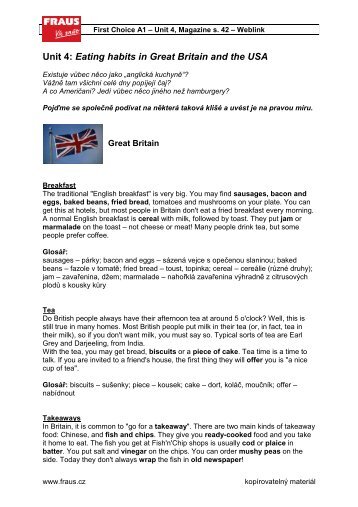 Unit 4: Eating habits in Great Britain and the USA - Fraus