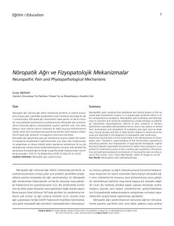 Nöropatik A¤r› ve Fizyopatolojik Mekanizmalar - FTR Dergisi