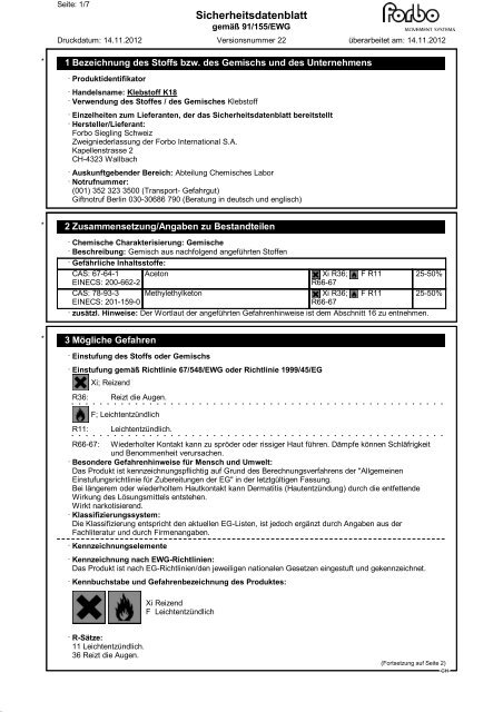 Sicherheitsdatenblatt - Forbo Siegling