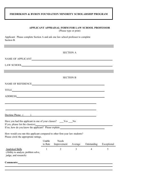Applicant Appraisal Form for Law School Professor - Fredrikson ...
