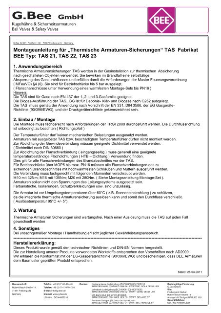 Hier steht Ihr Text - G. Bee GmbH