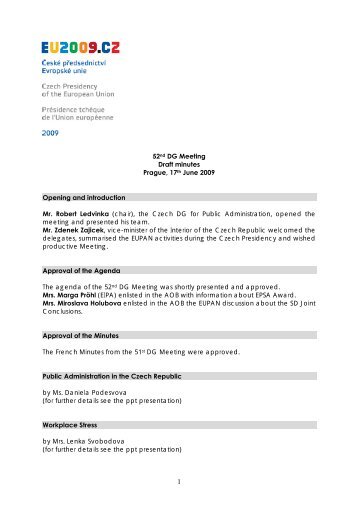 52nd DG Meeting Draft minutes Prague, 17th June 2009 Opening ...