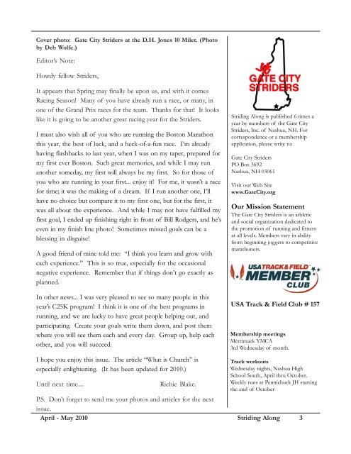 2010 April / May Newsletter - Gate City Striders