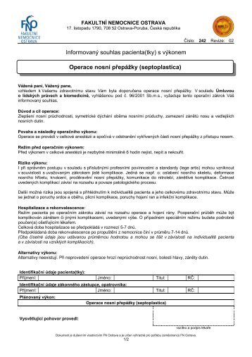Operace nosní přepážky (septoplastika) - Fakultní nemocnice Ostrava