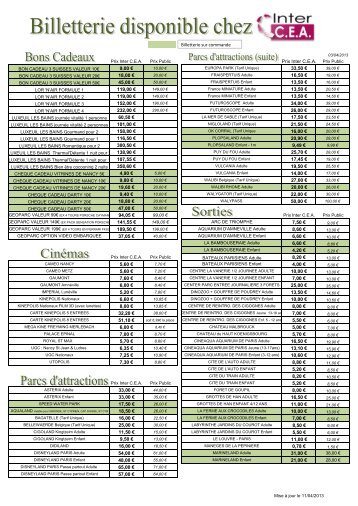 Prix Inter C.E.A. 9,00 € 33,50 € 18,00 € 16,50 € 45,00 € 13,50 € 119 ...