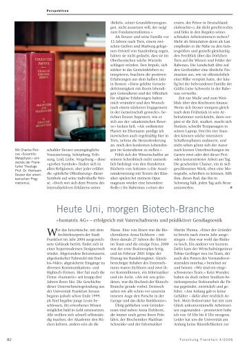 Heute Uni, morgen Biotech-Branche - Forschung Frankfurt