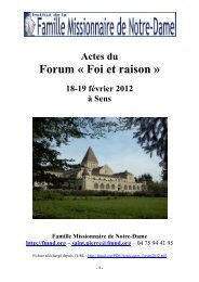 Actes du Forum Foi et Raison - Famille missionnaire de Notre-Dame