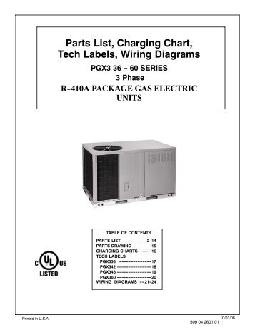 Parts List, Charging Chart, Tech Labels, Wiring Diagrams PGX3 36
