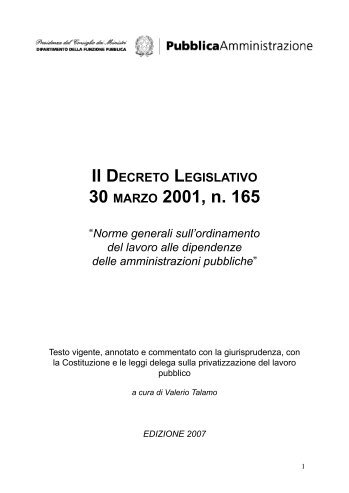 D.lgs n.165 /2001 - Dipartimento Funzione Pubblica