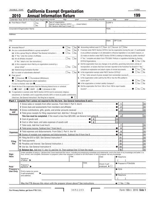 2010 Form 199 - California Franchise Tax Board