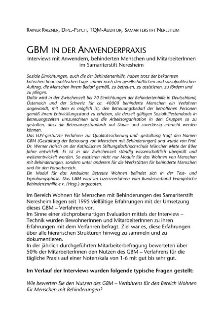 GBM IN DER ANWENDERPRAXIS