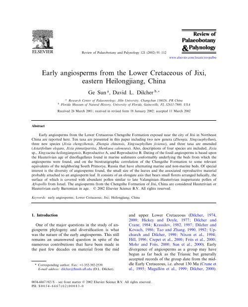 Early angiosperms from the Lower Cretaceous of Jixi, eastern ...