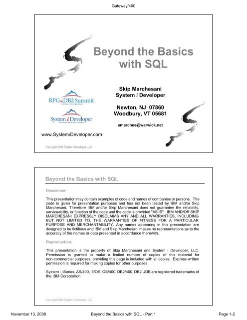 Beyond the Basics with SQL - Gateway/400 Group