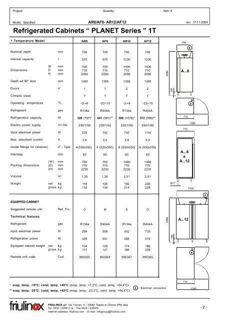 Refrigerated Cabinets ? PLANET Series ? 1T