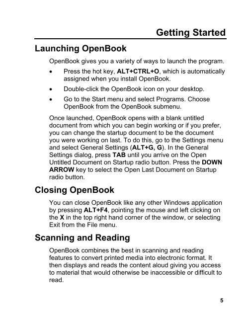 OpenBook 7.02 Quick Start Guide (PDF) - Freedom Scientific