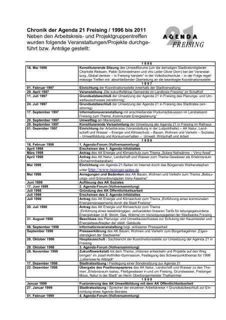 Chronik der Agenda 21 Freising / 1996 bis 2011 ... - Stadt Freising