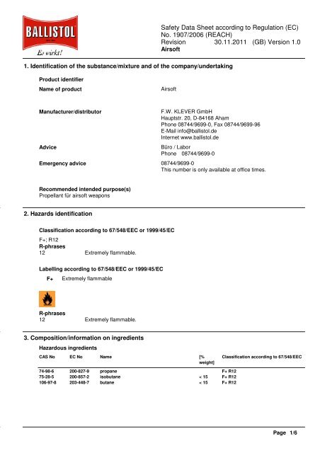 Safety Data Sheet according to Regulation (EC) No. 1907 ... - Ballistol